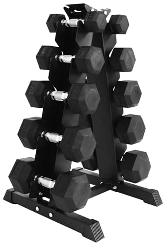BalanceFrom BalanceFrom Rubber Coated Hex Dumbbell Set with A-Frame Rack (150 lb)