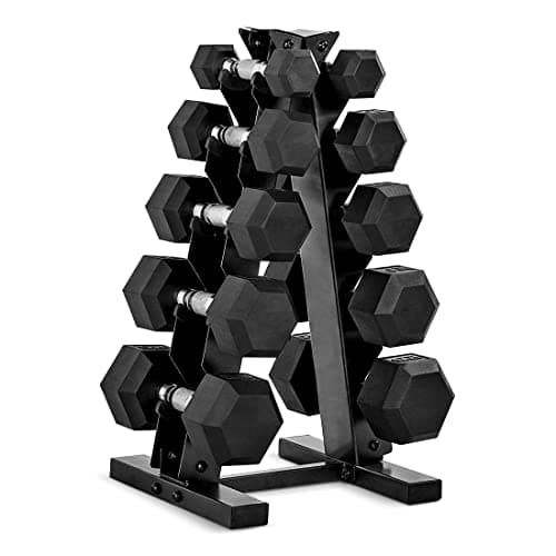 CAP 150 lb Rubber Hex Dumbbell Set with A-Frame Rack